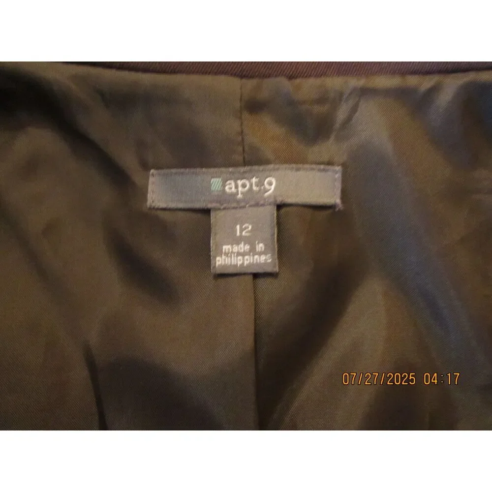 apt 9 size 12 women's blazer jacket lined large lapel tapered brown office